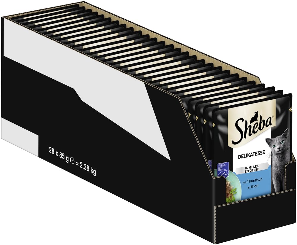 SHEBA Portionsbeutel Nassfutter für Katzen Delikatesse in Gelee mit Thunfisch MSC-Zertifiziert 28 x 85g