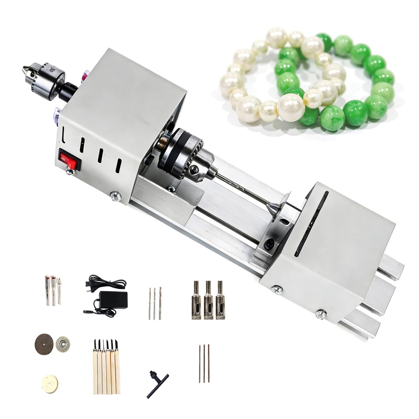 Torno pequeño para metal, torno para modelismo de madera DIY, mini tornos profesionales para pulir cuentas, rectificadora de cuentas para carpintería DIY, taladrado, tallado y rectificado