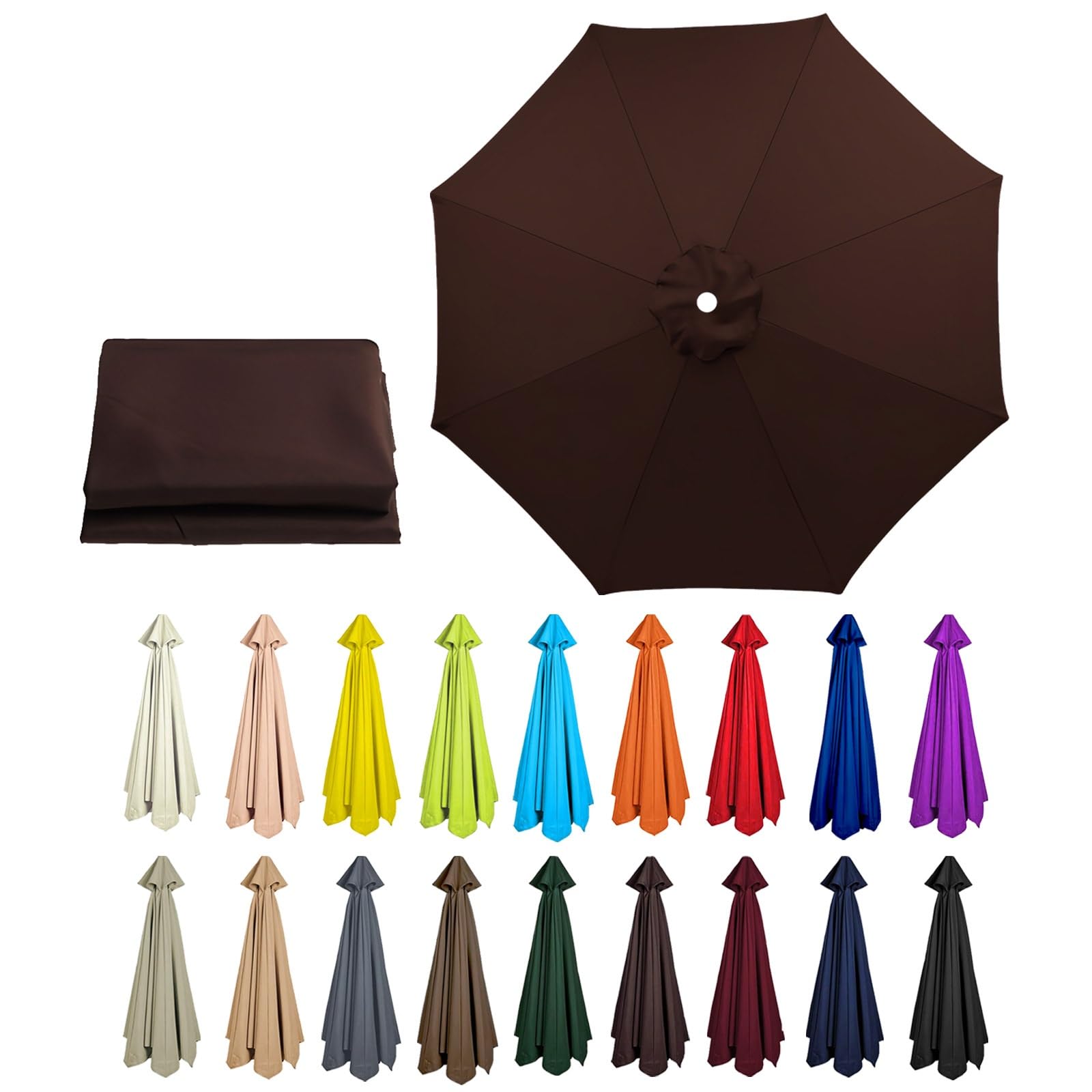 6/8 Arms Outdoor Replacement Canopy | Patio Umbrella Cover | Anti-ultraviolet Market Umbrella Top | Breathable | Washable | for Outdoor Patio Garden Beach(Brown,8 ribs: 2.30m/7.5ft)