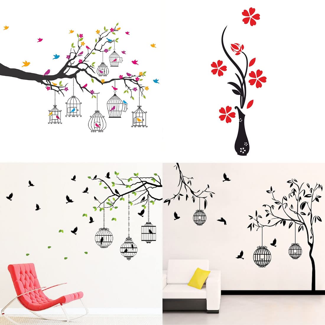 MERICAL Pvc Vinyl Set Of 4 Branches Flowers & Birdcages, Flower Vase Red, Flying Birds Case, Bird Case Black Wall Sticker For D�Cor, Living Room, Children Self-Adhesive, Wall, 5 Cms (B0CB1XPYVJ) Amazon Price History, Amazon Price Tracker