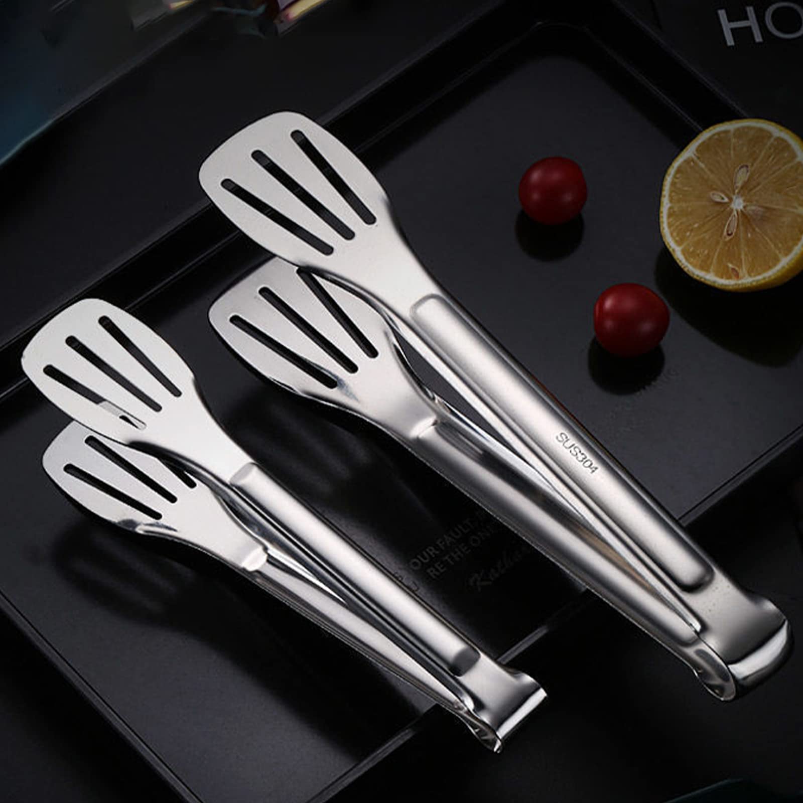 Paquete de 2 pinzas de cocina de acero inoxidable con bloqueo para cocinar, barbacoa, parrilla, pinzas de cocina, resistentes al calor de alta resistencia (2 unidades (7 pulgadas y 12 pulgadas) 6