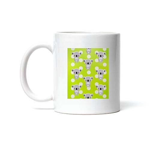 Gift Idea for Kids Cute Koala Bear with Lime Green Polka Spots 11oz 15oz White Coffee Mug