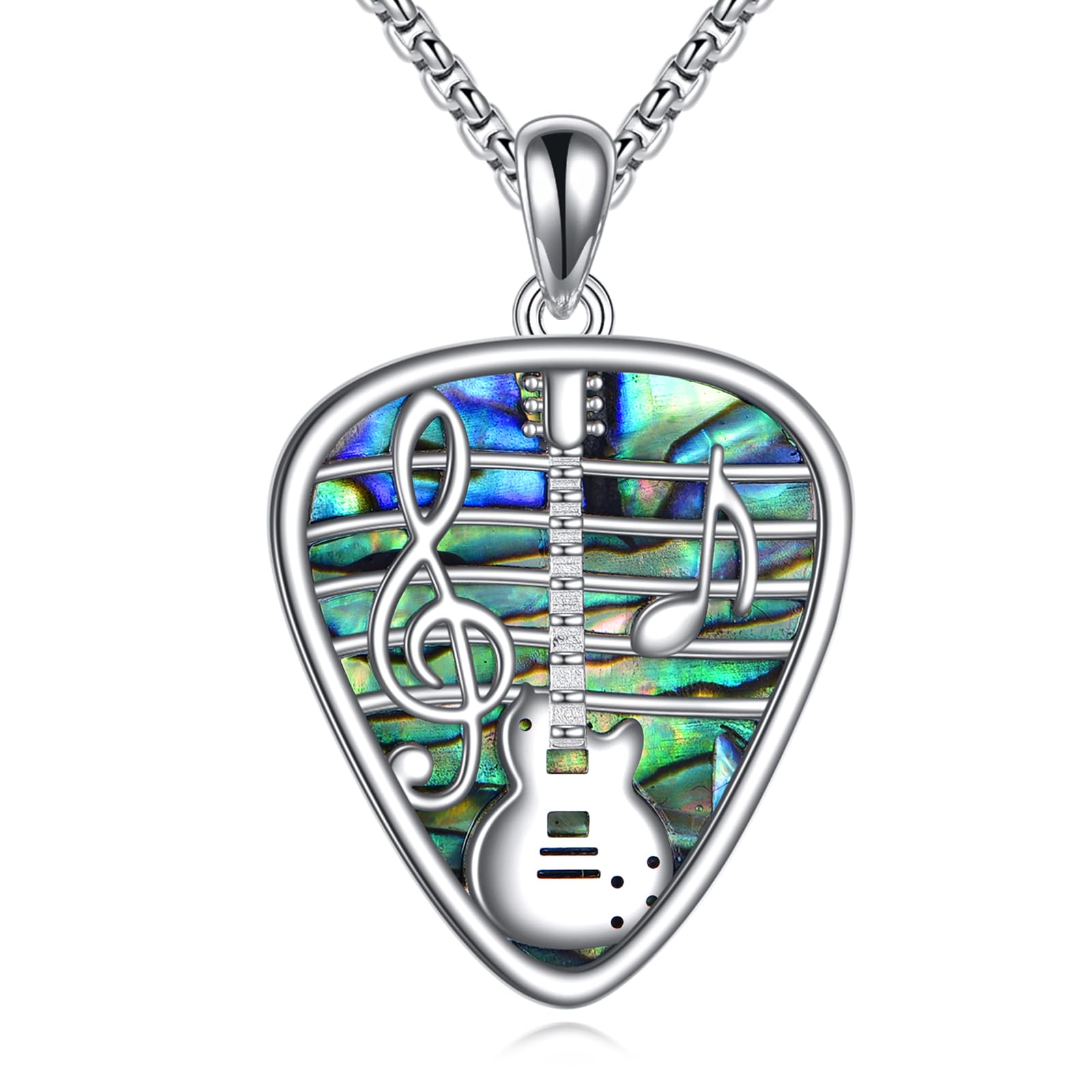 AINFQY Guitar Pick Necklace 925 Sterling Silver Abalone Shell Guitar Necklace Musical Guitarist Jewelry Gifts for Women Men