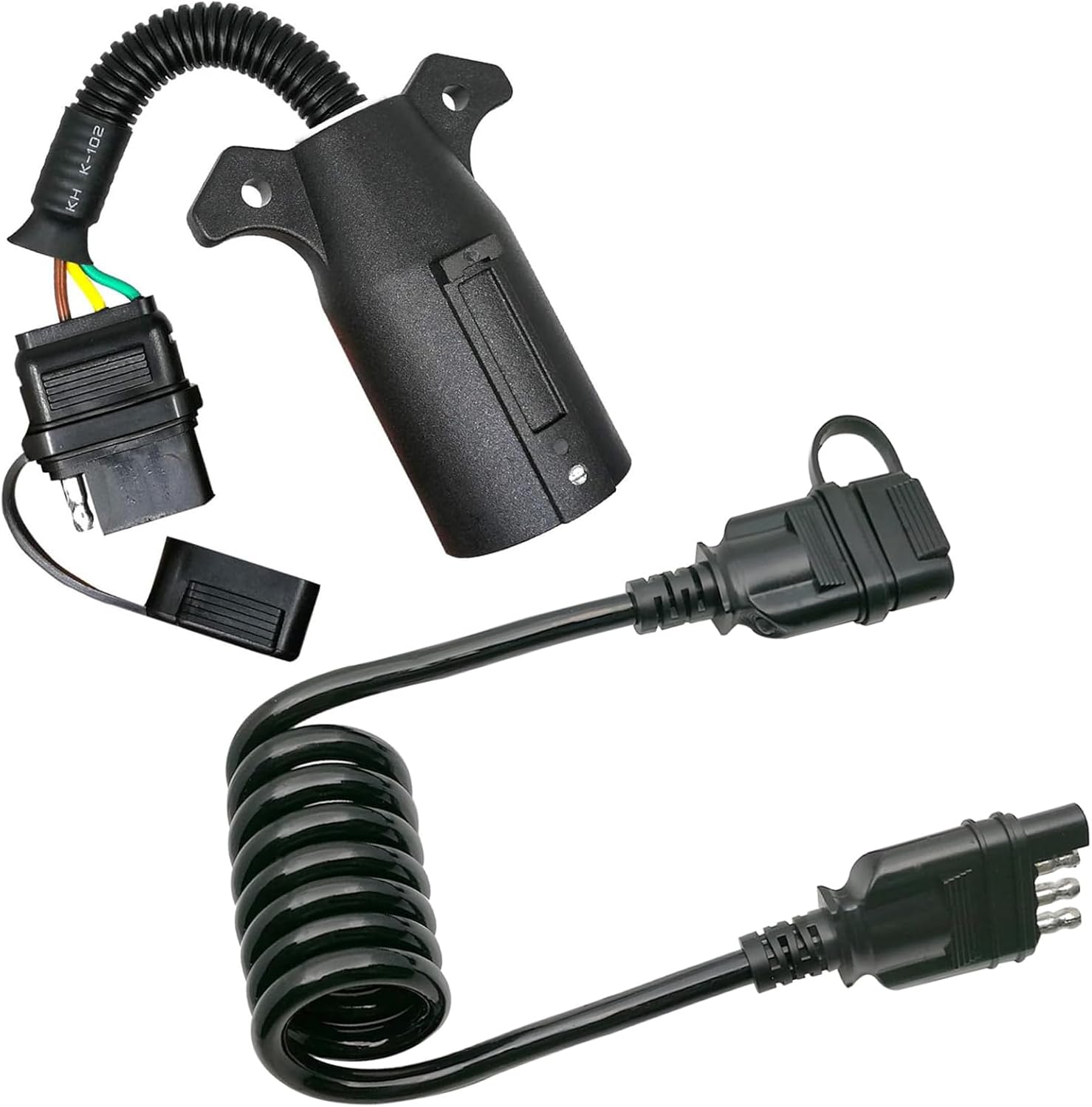 7 Way to 4 Flat Connector and 4 Pin Trailer Extension Bundle