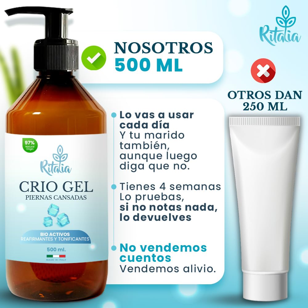 Ritalia® 500ml Grande CREMA GEL FRIO PIERNAS CANSADAS BIO mejora la circulacion varices arañas vasculares piernas y pies hinchados