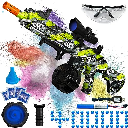 Electric Gel Ball Blaster, High Speed Automatic Splatter Ball Blaster with 40000+ Water Beads & Goggles, Rechargeable Splatter Ball Toys for Outdoor Shooting Game Party Favors-Camouflage Green