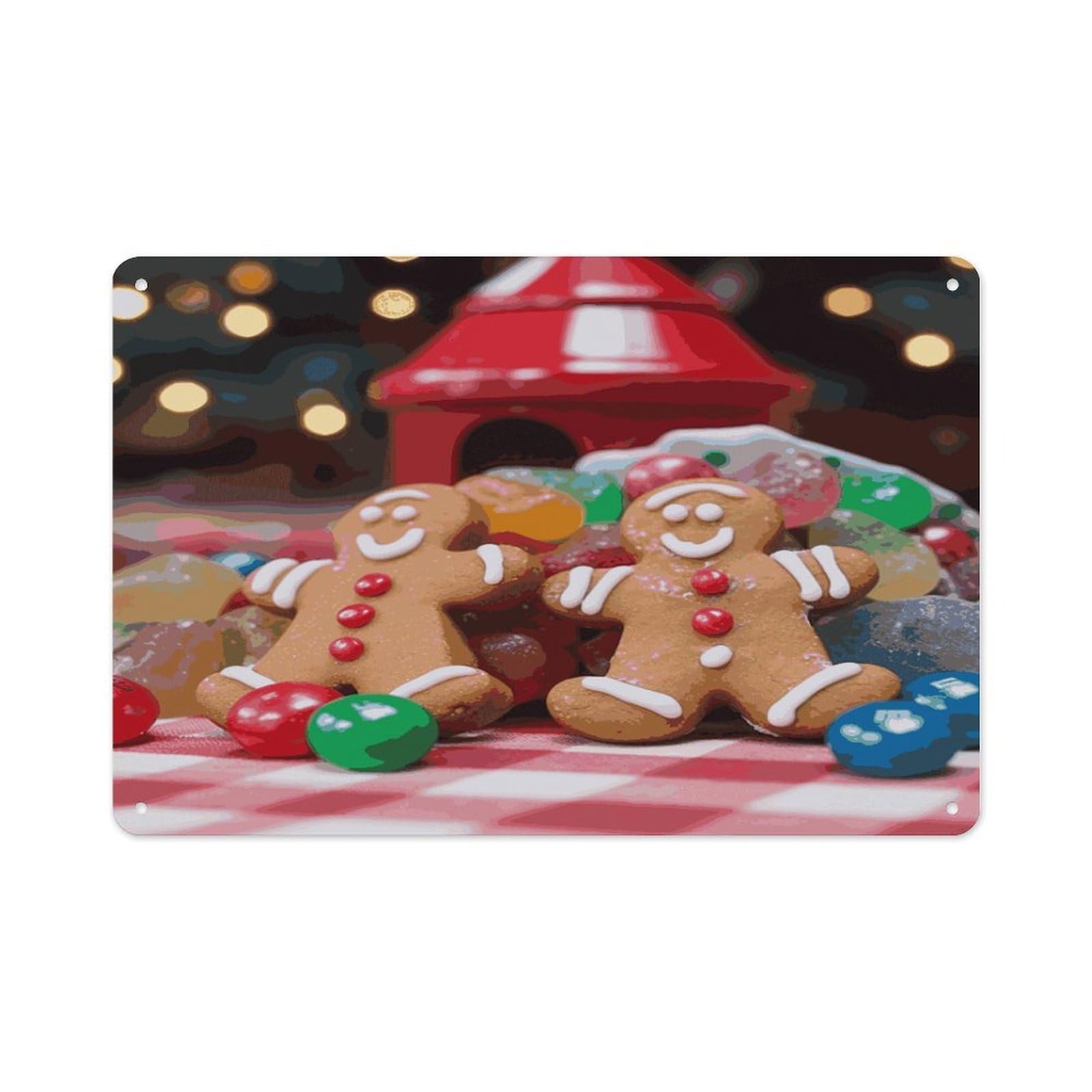 Fekiloot Style Gingerbread Man Candy Wall Decor-Aluminum Painting,Tin Sign For Vintage Decoration,Wall Sign For Bathroom Living Room Kitchen Home Farm Farmhouse 11.8 * 7.9 Inch