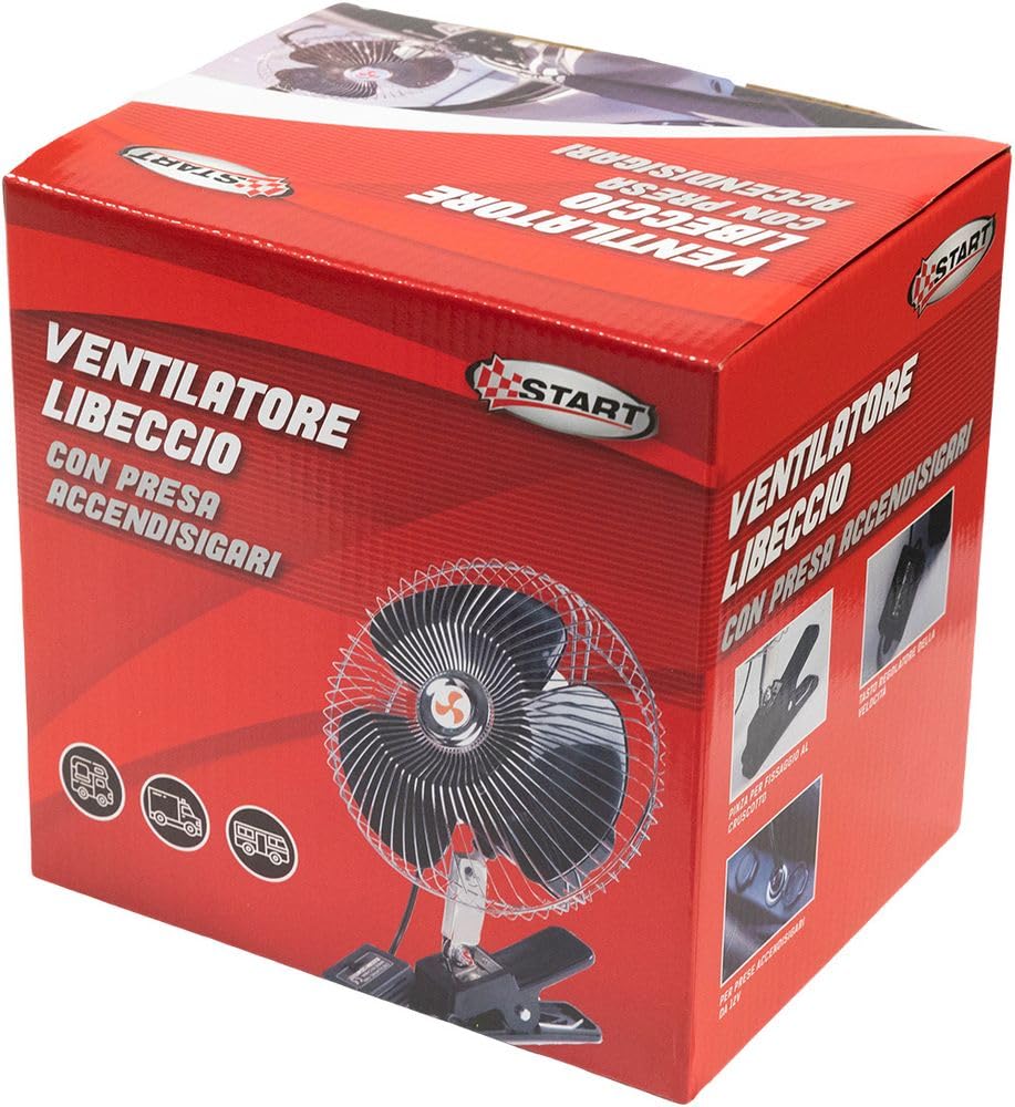 Start Ventilatore Libeccio con Griglia Cromata - 12V e 16W - 2 funzioni, Potente e Silenzioso, 20cm, Nero