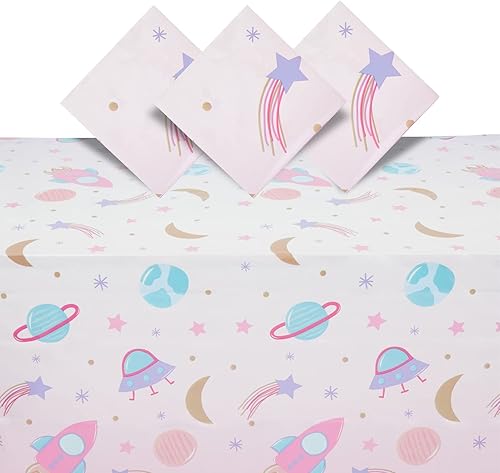 Blue Panda Funda rectangular de plástico para mesa espacial, funda de plástico desechable duradera, decoración de fiesta de galaxia y decoraciones