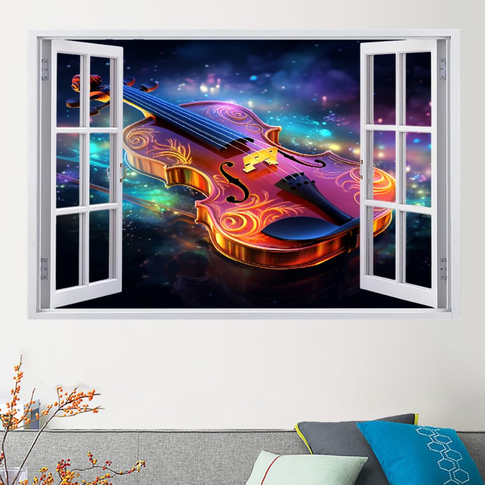 Decalcomanie da muro Art 3D Fracassato Chitarra Adesivi murali removibili Arte Astratta Carta da parati Camera da letto autoadesivo per ragazze Camera da letto Nursery Home Decor Gift