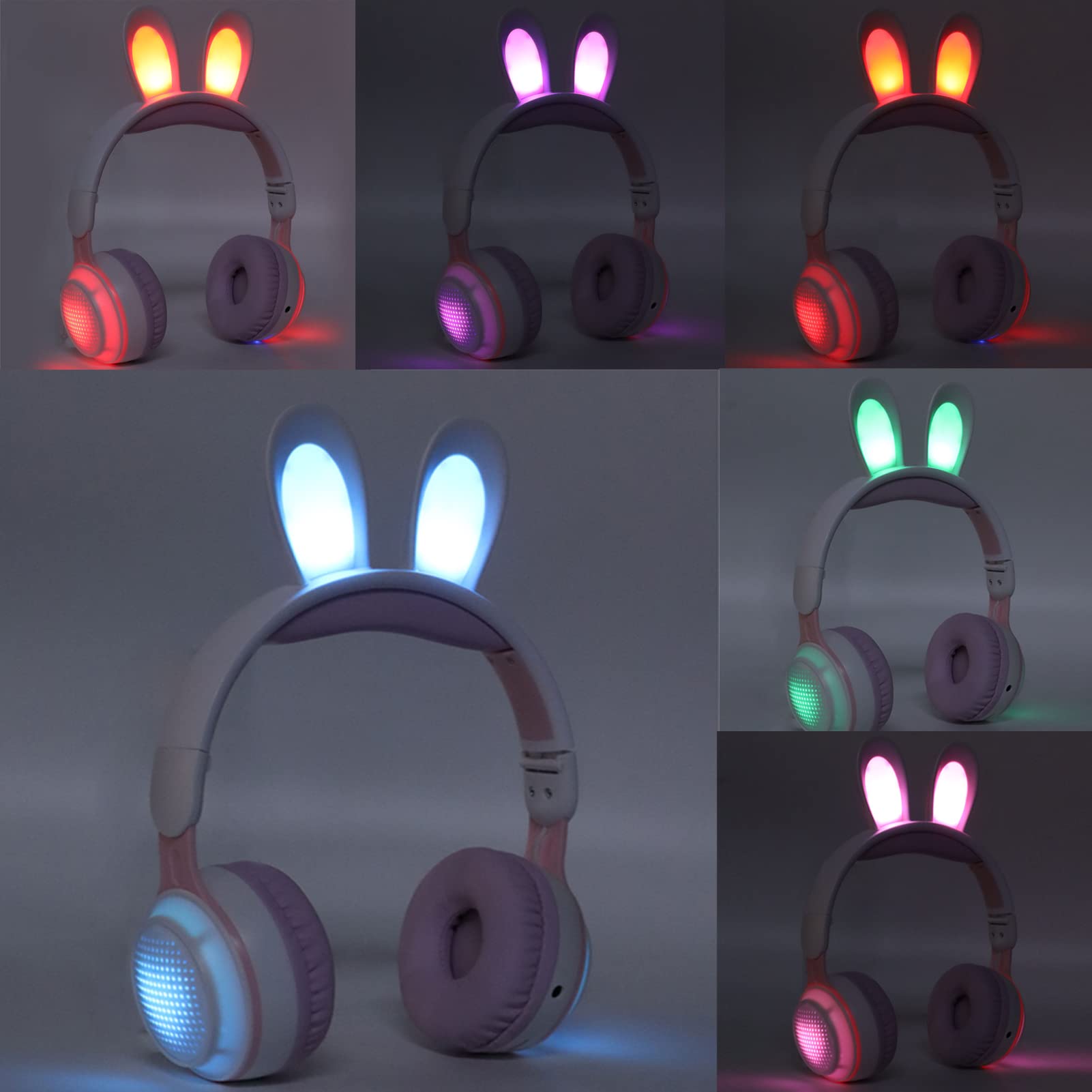 Auriculares para Niños, Auriculares Bluetooth 5.0 con Oreja de Conejo, Auriculares Inalámbricos Plegables con Luz LED sobre la Oreja, Soporte TF/AUX, Regalos para Niños, Niños Pequeños,(Rosado)