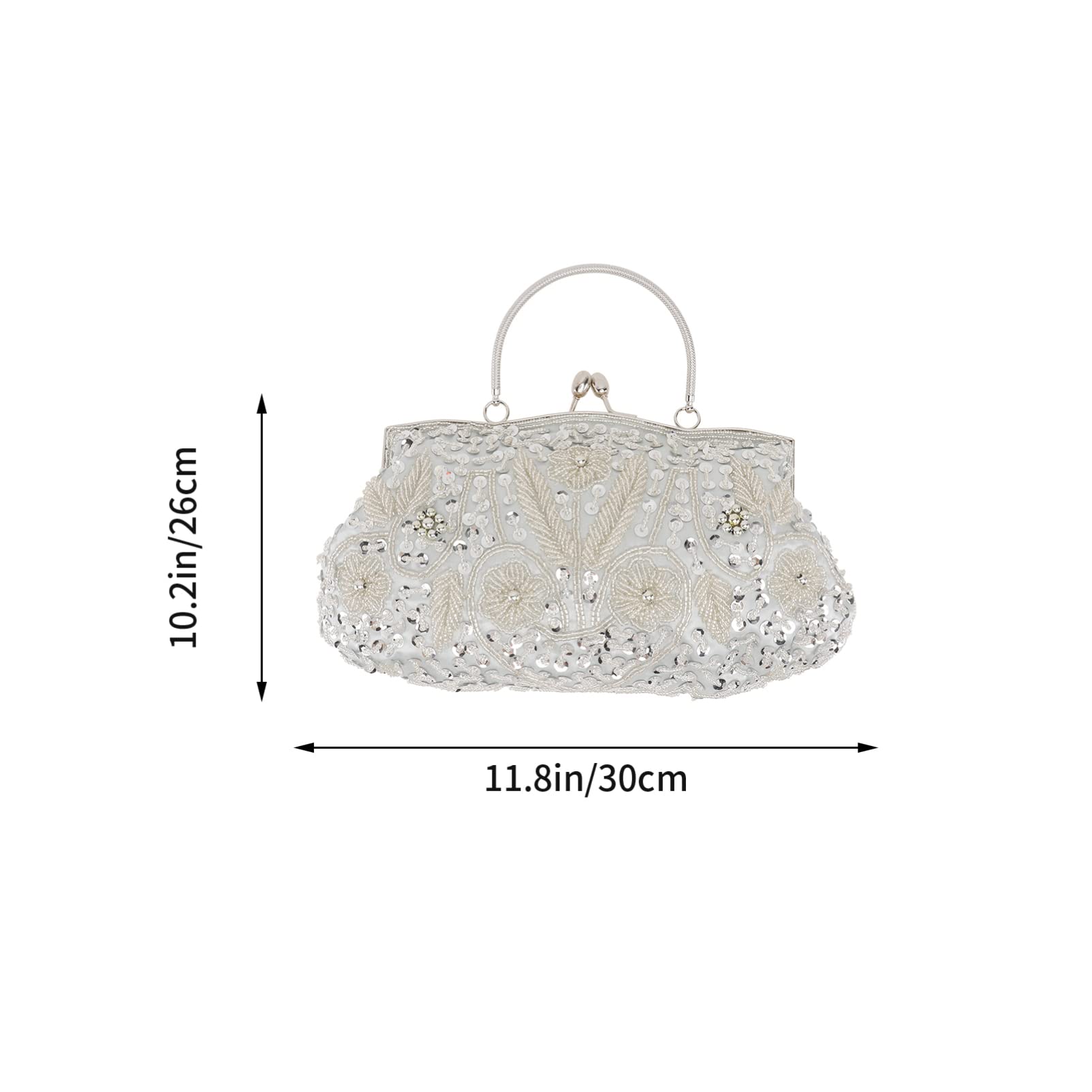 VALICLUD Vintage Damen Partytasche aus Canvas mit Blumenstickerei, Silber