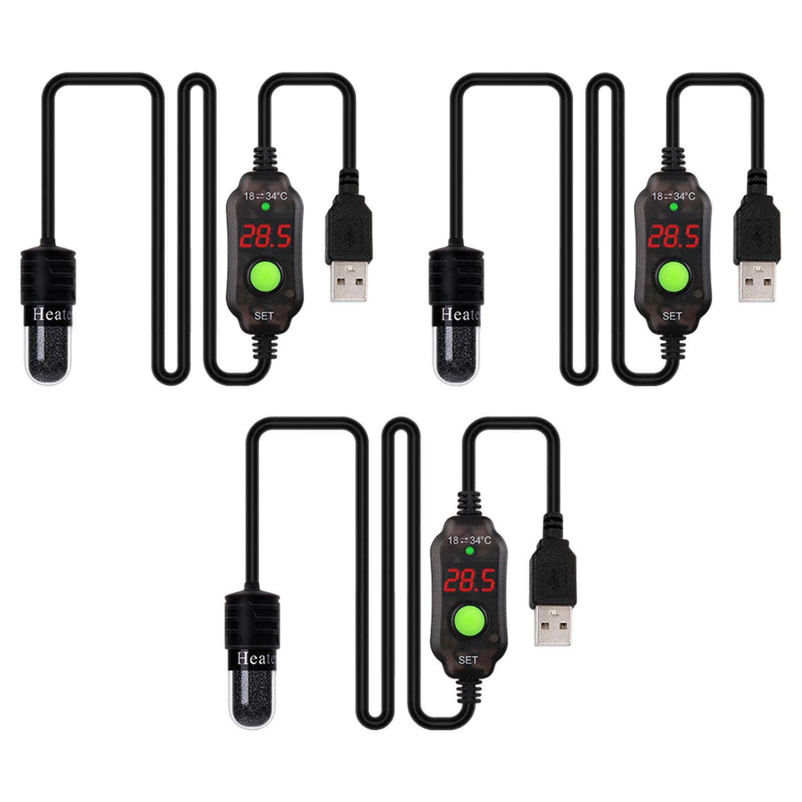Homyl 3X Calentador de Acuario Varilla Termostato Sumergible de Calefacción USB Display LED Material Nichrome Función Apagado Automático Adecuado para,