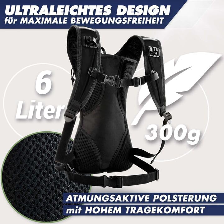 Trinkrucksack Laufen 6L, Ultraleicht 300g mit Thermofach (schwarz) - SASMO – Ansicht 3