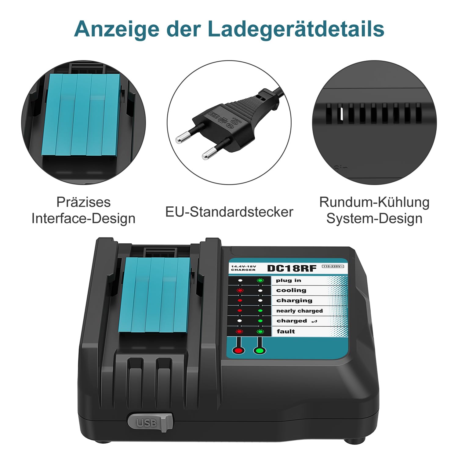 Makita DC18RC 18V Ladegerät + 2x 5,5Ah Ersatzakku Kompatibel BL1860B BL1850B