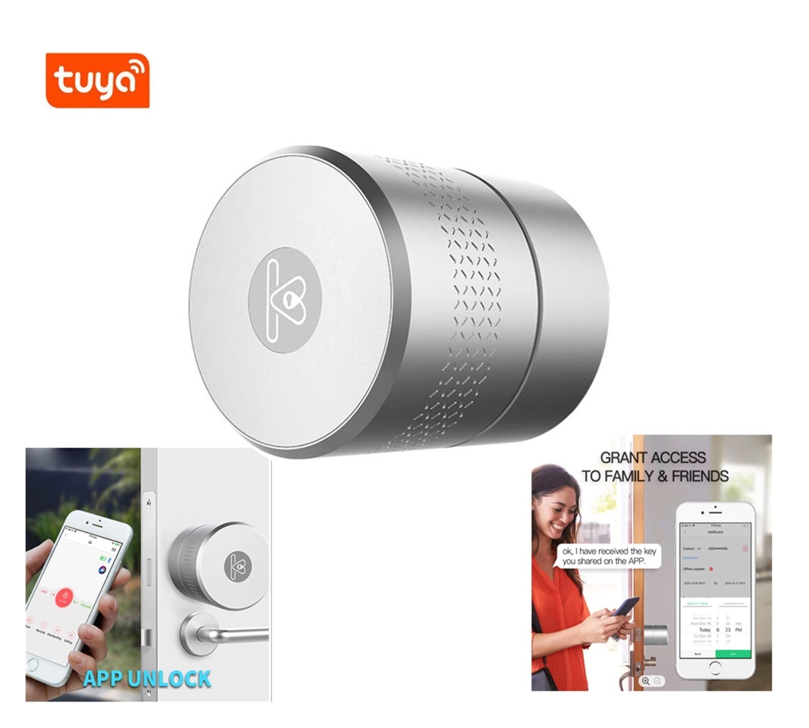 Serratura Smart, Tuya App Smart Knob Door Lock Blocco biometrico maniglia della porta con impronte digitali Blocco senza chiave digitale,per camere da letto, uffici e hotel(Kit 2)