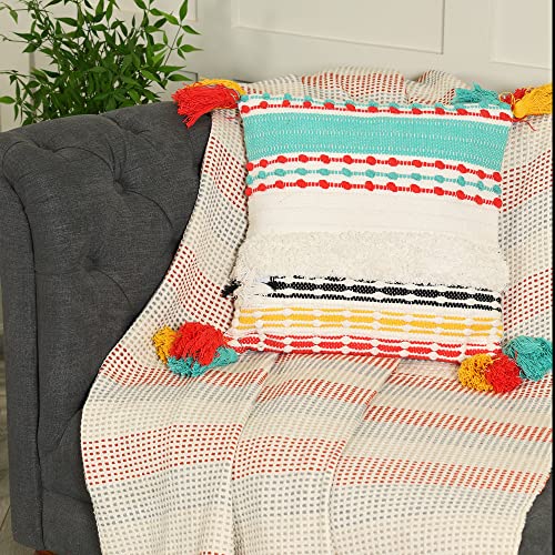 Image of SASHAA WORLD 100% Cotton Decorative Cushion Cover with Zipper | Bedroom & Living Room | 45X45 cm Multicolour