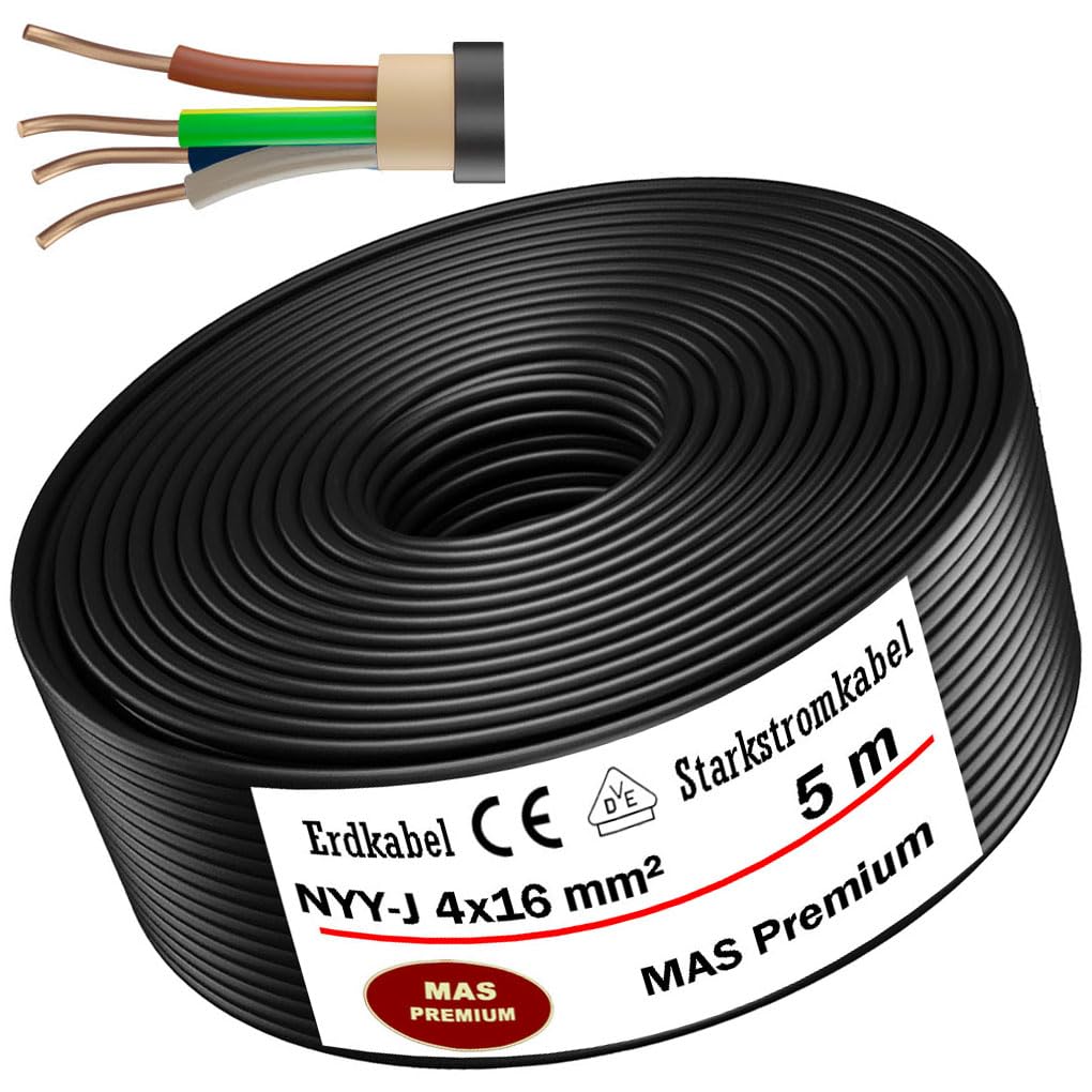 Kabel ziemny, od 5 do 25 m, kabel zasilający NYY-J 4 x 16 mm², kabel elektryczny OFC Ring do układania na wolnym powietrzu, w ziemi (5 m)