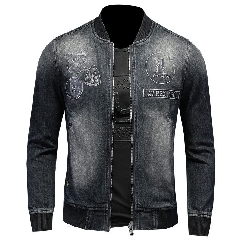 FIVETOSEVEN Retro Denim Jackets Men Embroidery Baseball Coats Slim Fit Outerwear For Male2