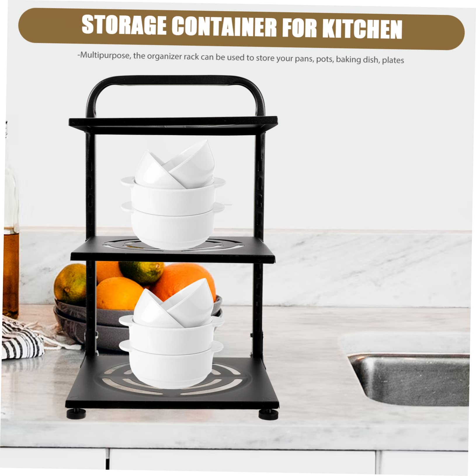 Estante Ajustable para Organización de Sartenes y Ollas de 3 Niveles Negro de Acero al Carbono en Encimera o Gabinete de Cocina