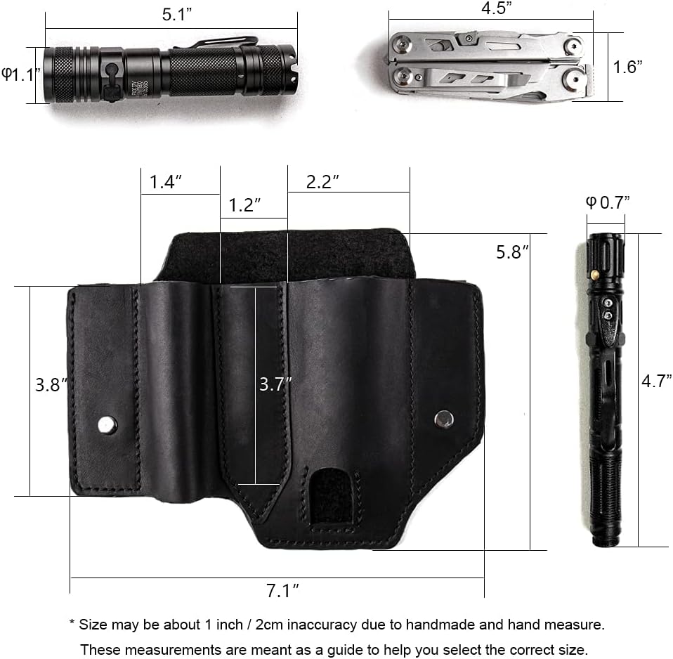 Gentlestache Leather Sheath for Leatherman Multitool Sheath EDC Pocket Organizer with Clip for Belt and Flashlight Holster Multitool with Pocket Clip Black