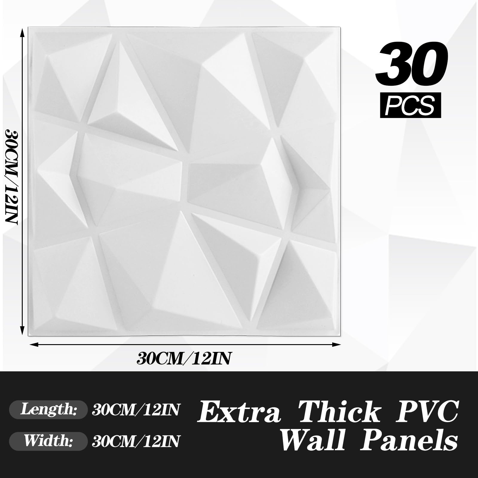 AKOLAFE 30 pannelli da parete adesivi 3D, 30 x 30 cm, pannelli fonoassorbenti con design a diamante bianco, pannelli da parete per videogiochi, adesivi da parete fai da te, pannello da parete in PVC