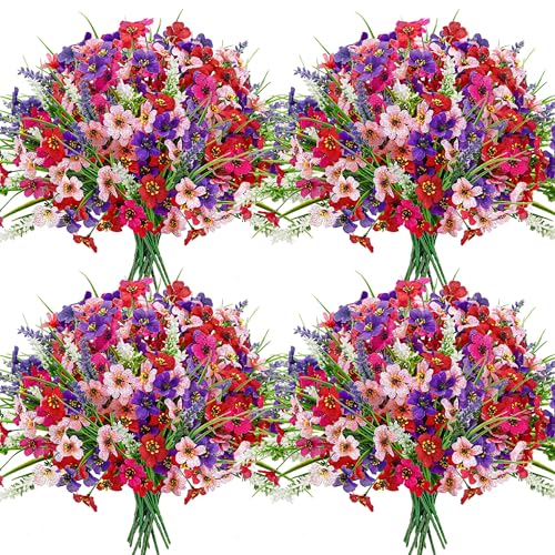 Der Rose 24 Bundles Artificial Flowers for Outdoor Fake Spring Flowers Plants UV Resistant for Home Garden Porch Window Wedding Decor 24- Multi-color a