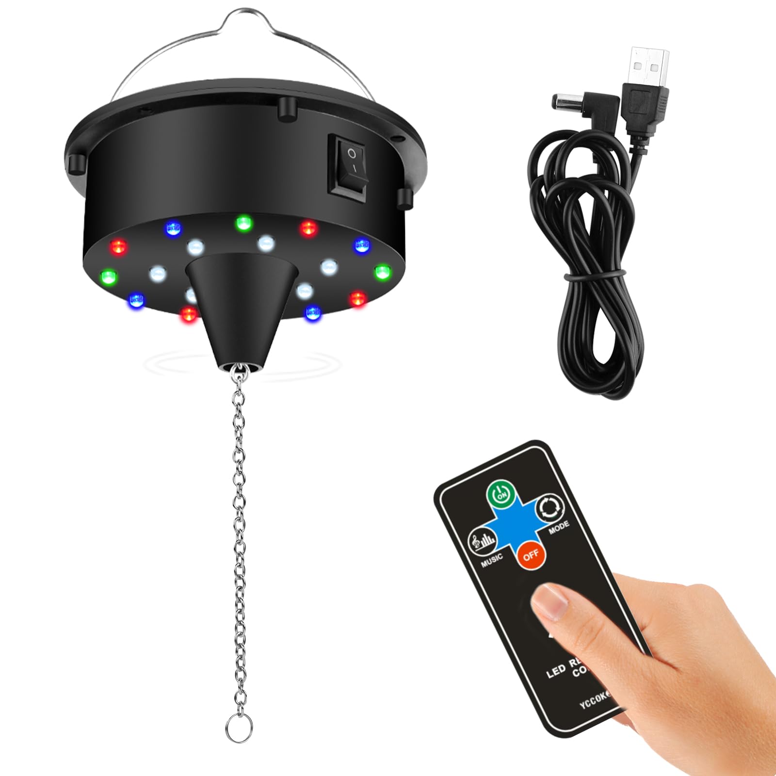 Heavy Duty Disco Ball Motor with Remote Control, Disco Light with Music Beat Mode, 4 Colors Stage Light for Hanging 6-15Inch Mirror Ball, Home Room DJ 70s 80s Theme School Party Decor