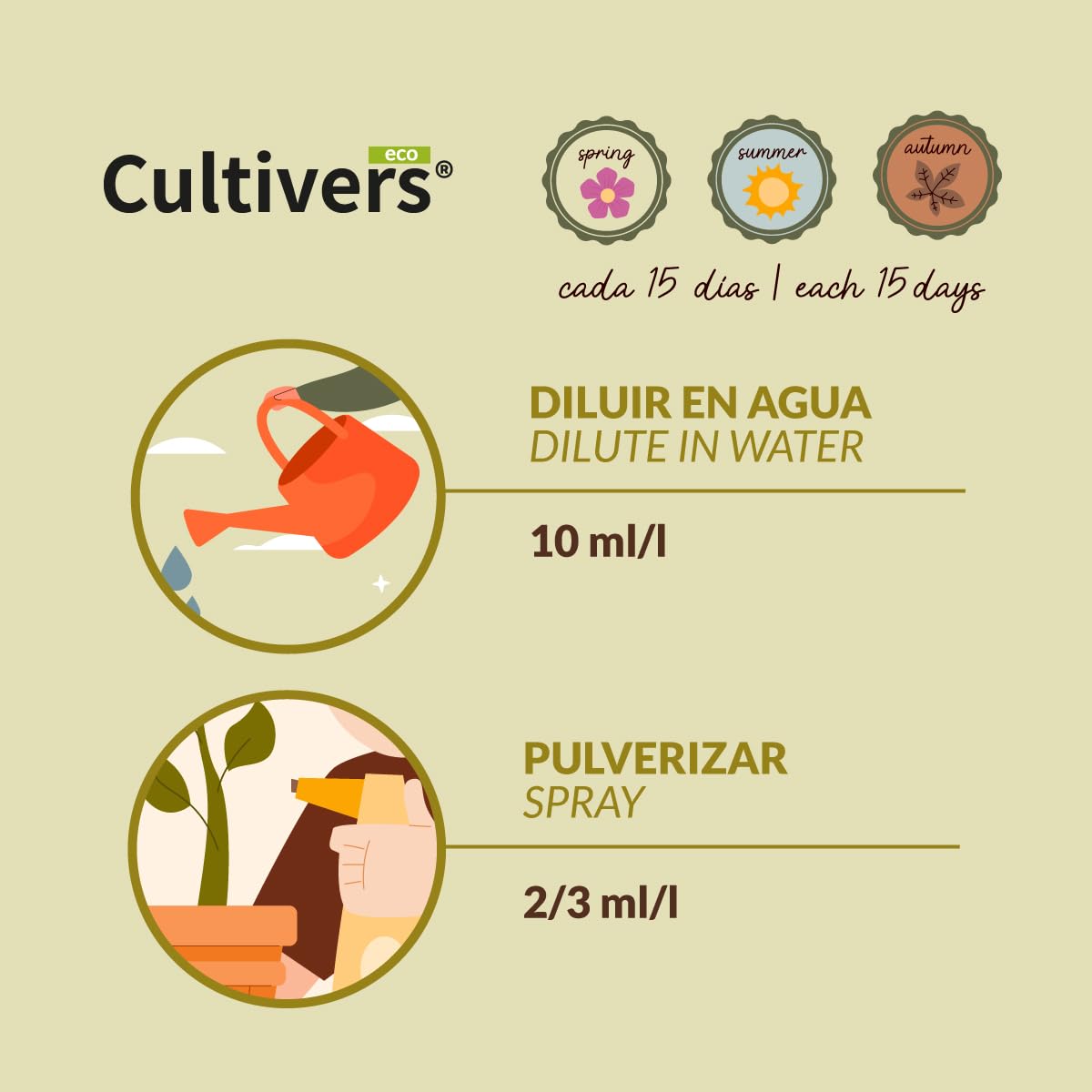 CULTIVERS Fertilizante Universal Ecológico Líquido 10 L | Abono NPK 4-1-7 con Aminoácidos y Micronutrientes (B, Cu, Fe, Mn, Mo y Zn) | Uso en Huerto, Jardín y Plantas, Apto Agricultura Ecológica