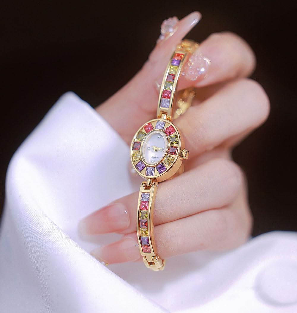 ADSBIAOYE Luxury Vintage Colorful Crystal Oval Watch Fashion Ladies Small Dial Dress Quartz Wrist Watch Waterproof Watch - Image 3
