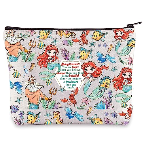 WZMPA Princess Mermaid Cosmetic Bag Fairy Tales Fans Gift You Are Braver Stronger Beautiful Than You Know Mermaid Movie Makeup Zipper Pouch Bag (Always M-ermaid)