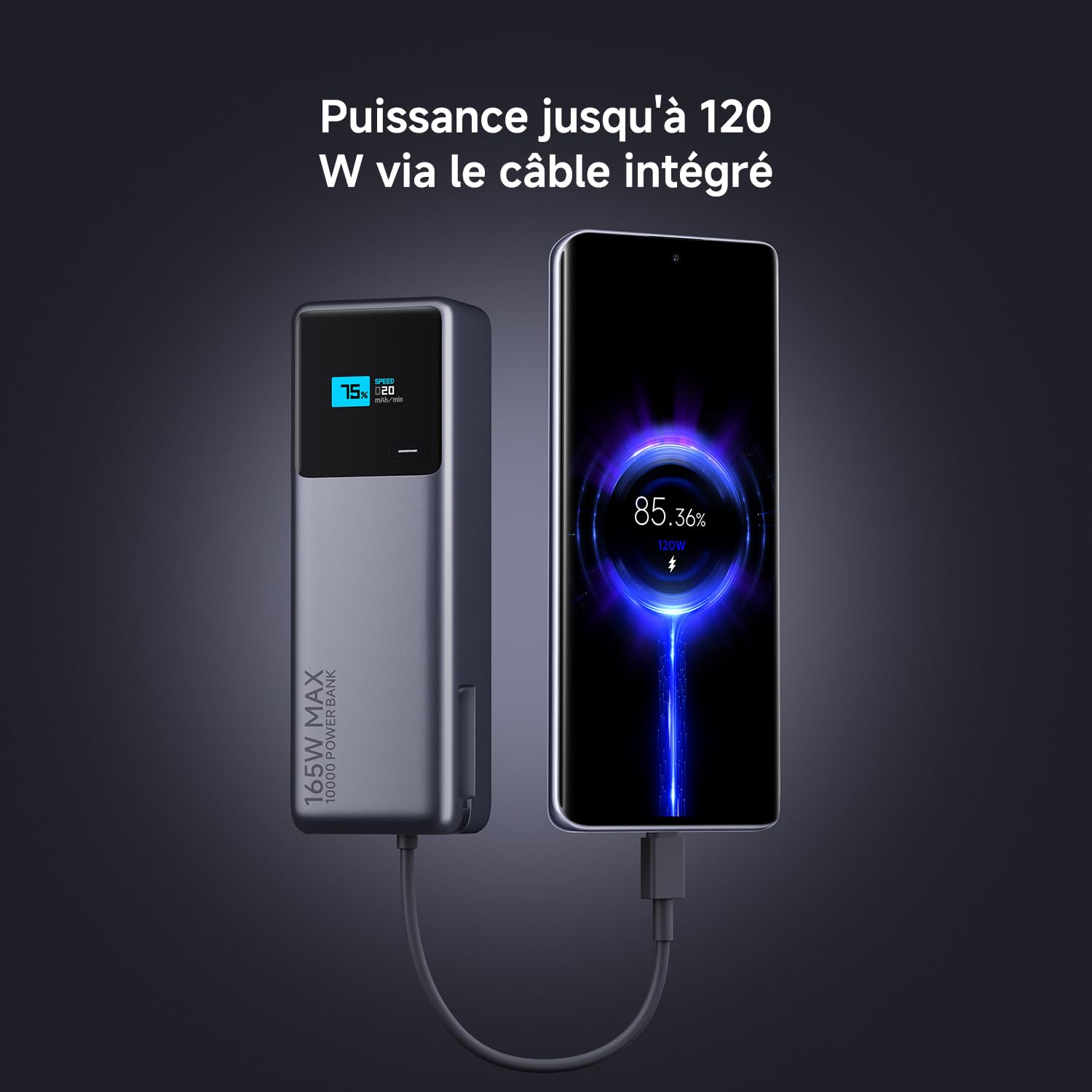 Xiaomi 165W Power Bank 10000mAh avec câble USB-C, 165W Double Ports, Charge Automatique 90W, Batterie Lithium-ION, qualité aéronautique, pour iphone, Samsung, MacBook, Xiaomi, Pixel