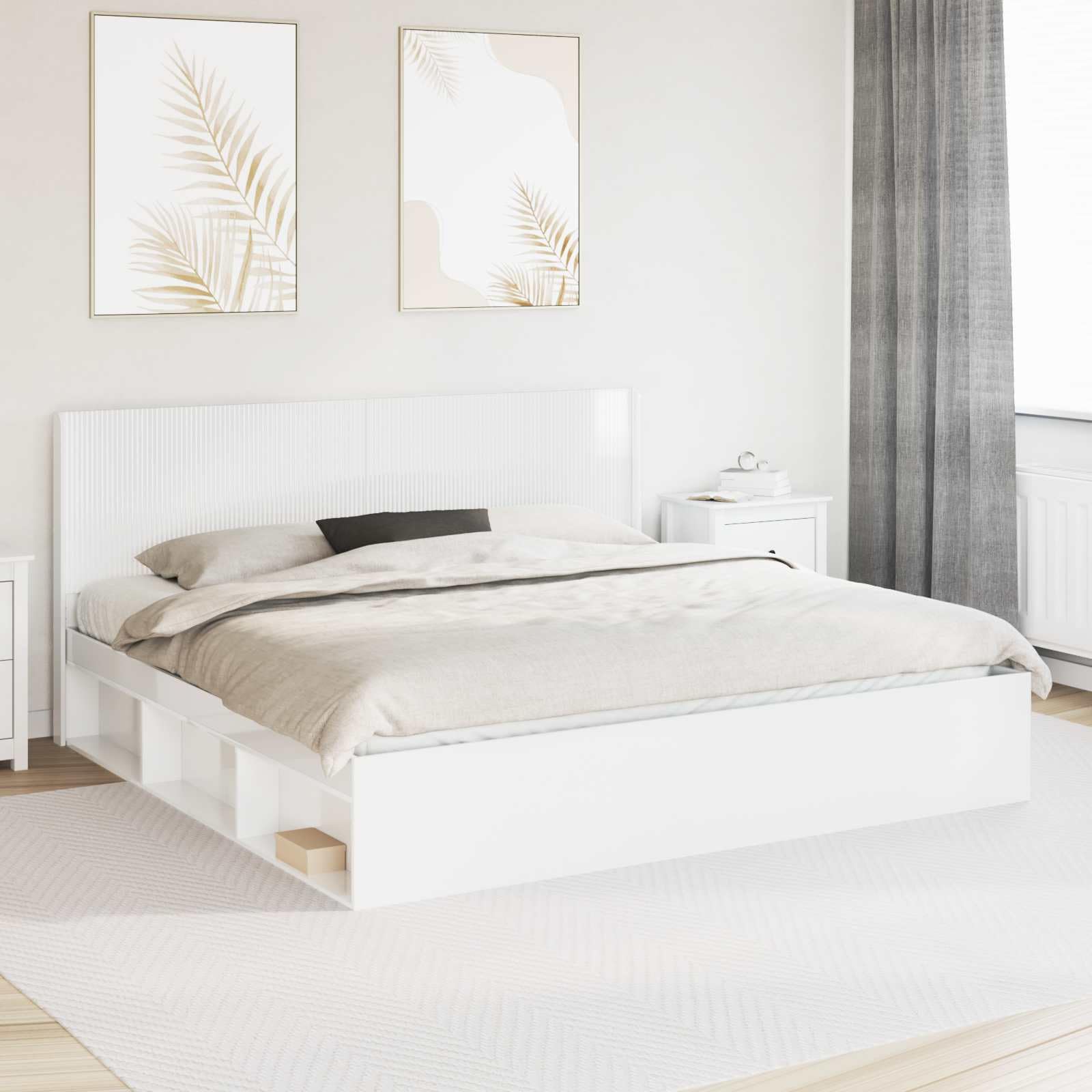 Tête de lit en bois blanc brillant - 186,5 x 100 cm - Pour lit double - Panneau de lit moderne avec lattes verticales - Pour chambre à coucher