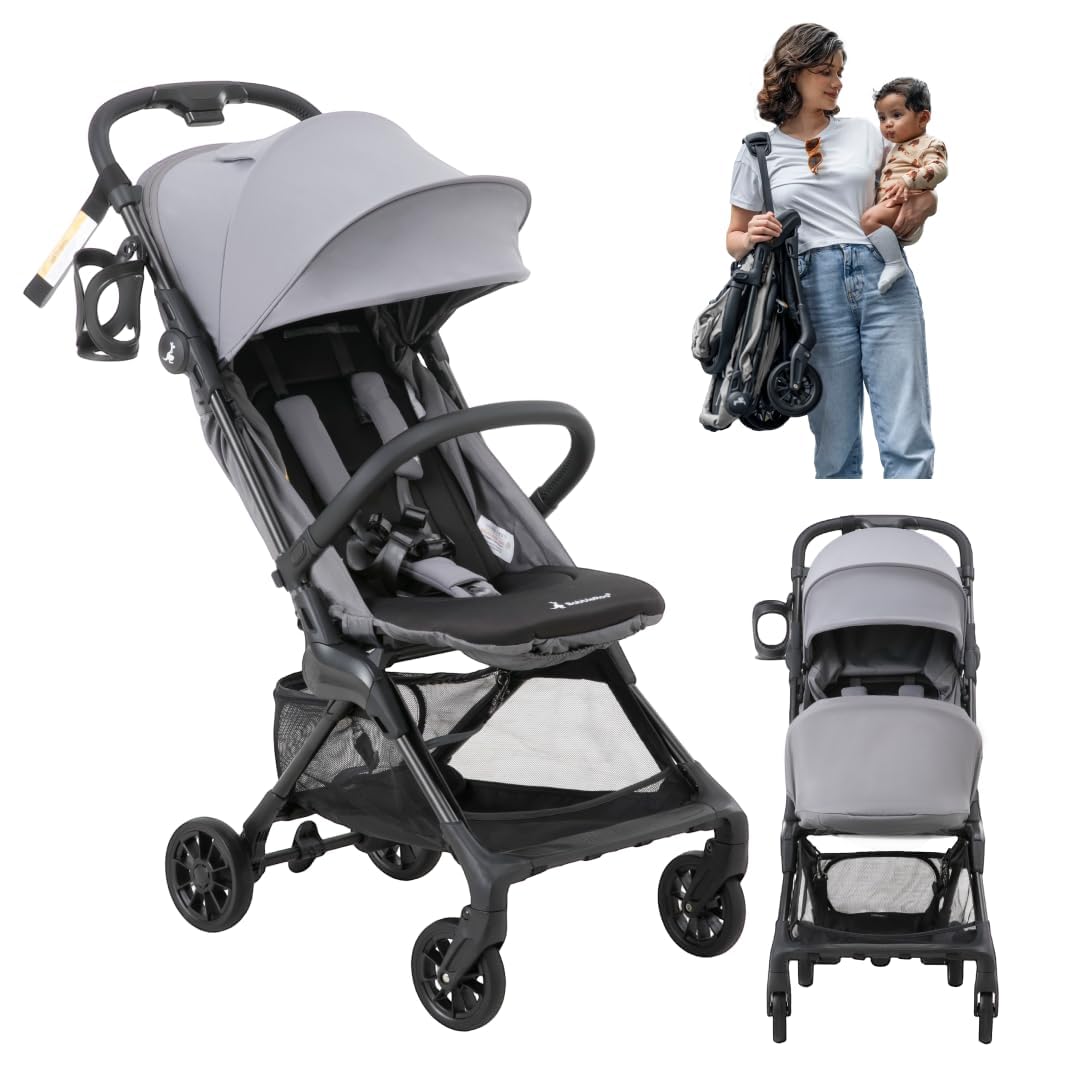 Photo 1 of BabbleRoo Hoplite Compact Stroller – Lightweight Travel Stroller for Airplane (12.3 lbs), from Birth to 55 lbs, Easy Fold, PU Wheels, Alloy Frame, Near-Flat Recline, Cup Holder, Baby Stroller