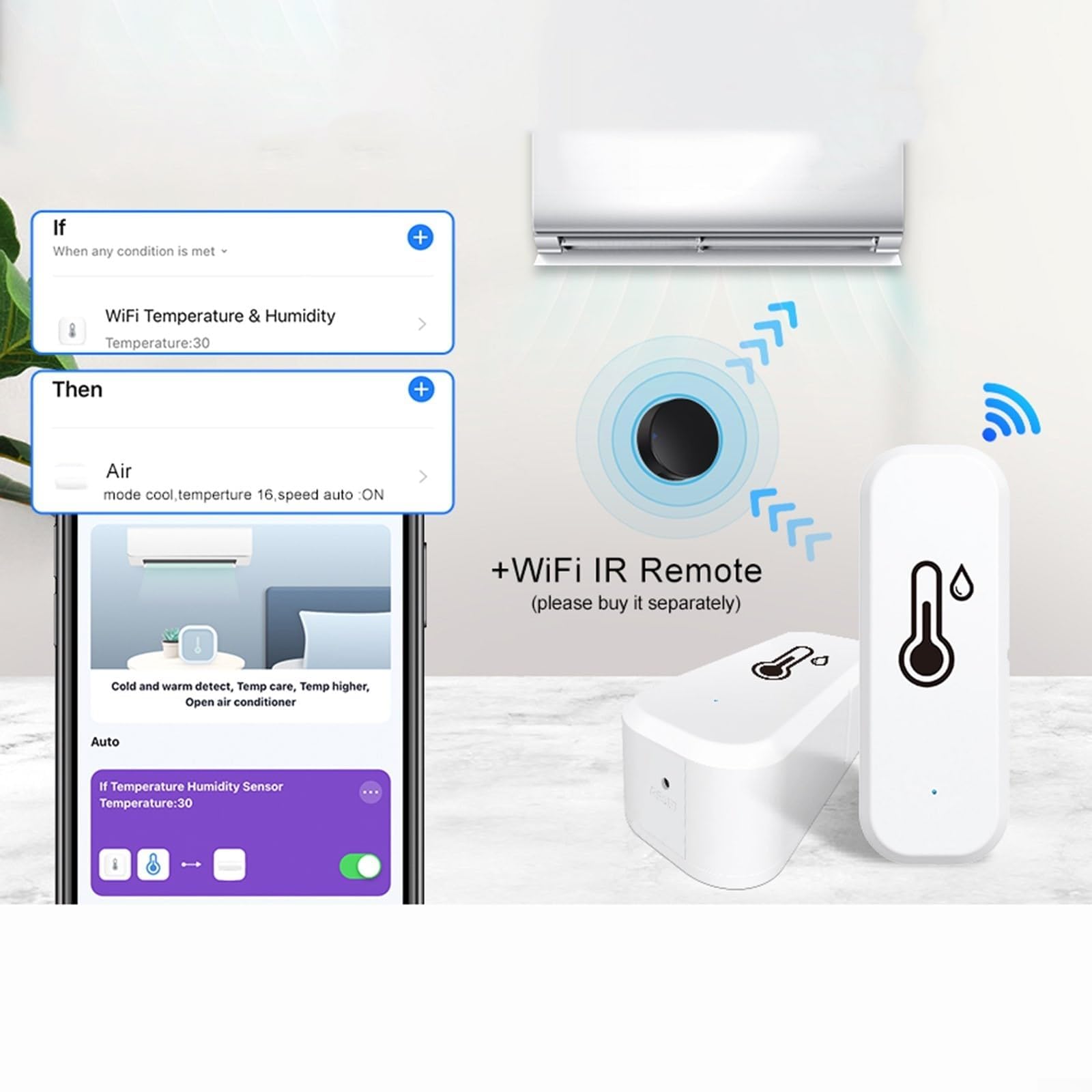 Capteur Wi-FI Intelligent pour Maison connectée, hygromètre, thermomètre, capteur de température et d'humidité (6 pièces)