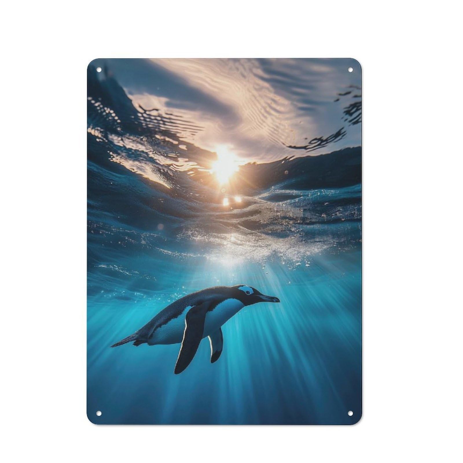 Junmoney Style-3 Vintage Metal Plaque 40X30cm Featuring Penguin Underwater For Hallway Wall, For Wall Display Collectors