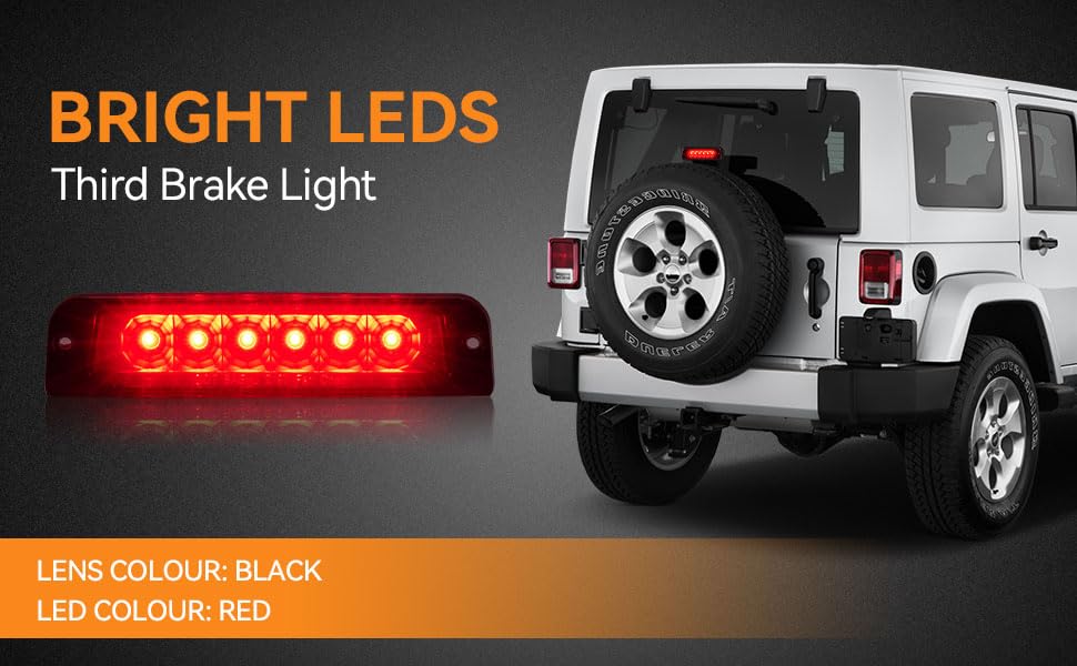 Image of Third 3rd Brake Light LED for 1997-2006 Jeep Wrangler, High Mount Rear Brake Lights Assembly for 97-06 Wrangler TJ, Waterproof Center Cab Lamp Stop Light
