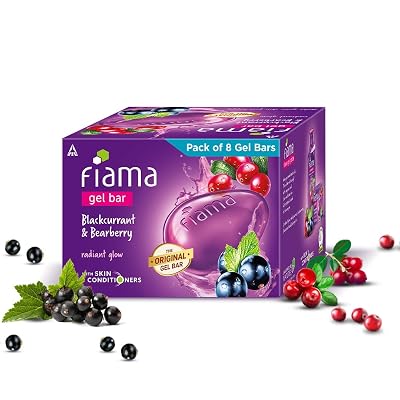 Fiama Gel Bar Soap Blackcurrant and Bearberry, 1000 g (125g, Pack of 8), for Radiant Glowing Skin, with Skin Conditioners, All Skin Type