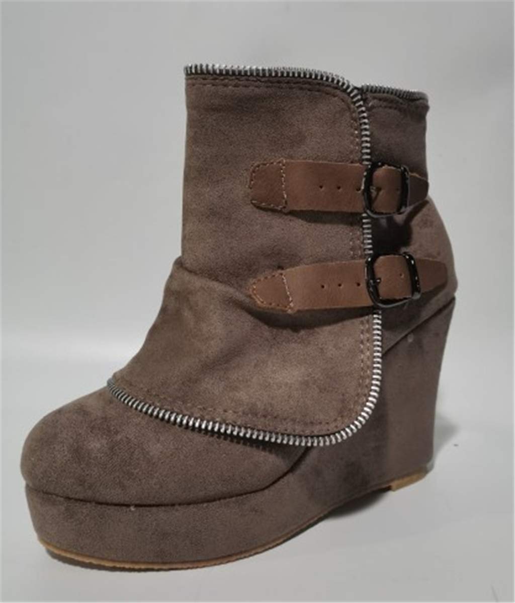 UMore Botines Elegantes de Tacón y Hebilla Decorativa Mujer Otoño Invierno Calentar Piel Forro Botines Retro Cordones Mujer Botas Zapatos de Plataforma