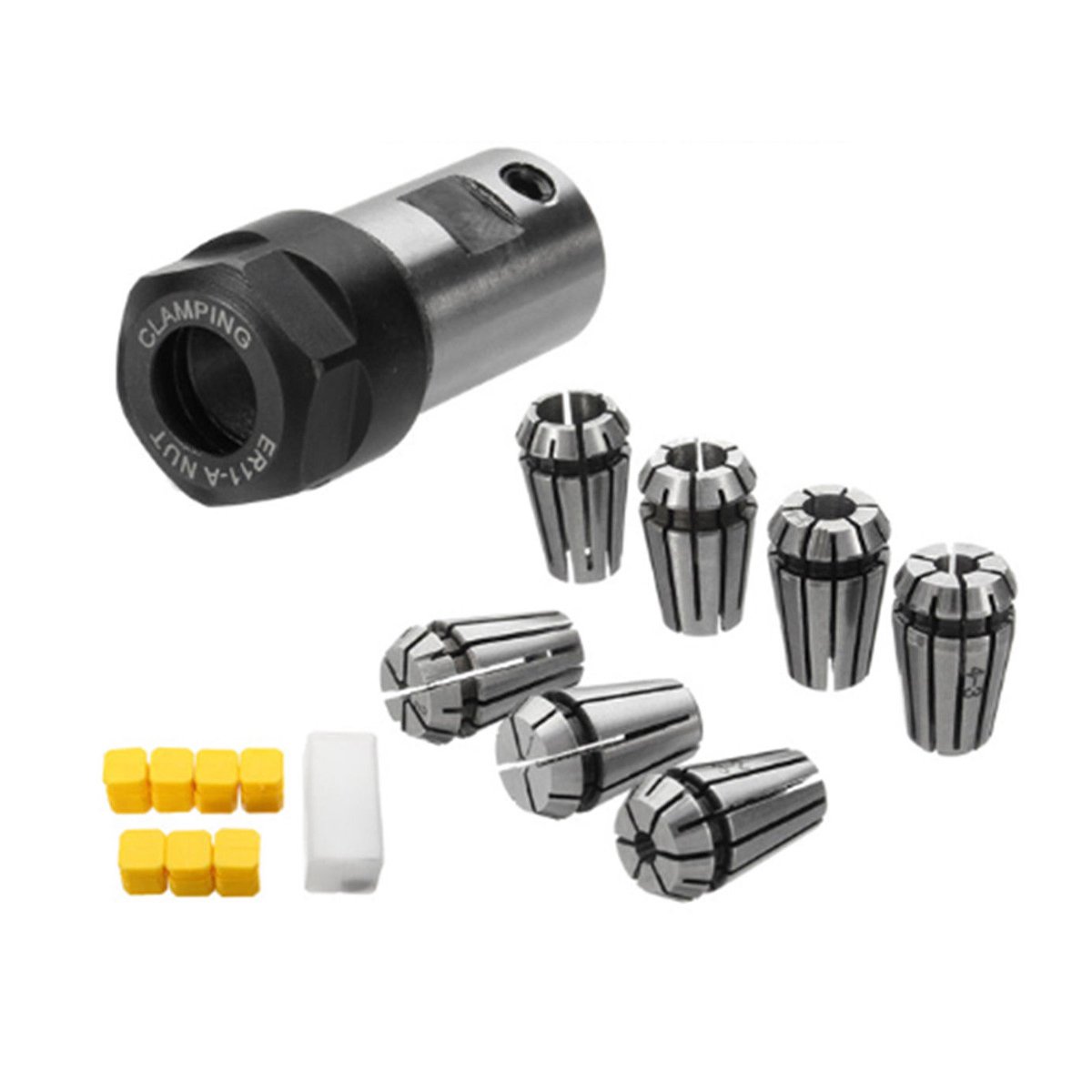 Set De 7 Pinces ER11 + Tige D'Extension 5 Mm – Acier Haute Qualité Pour CNC, Fraisage, Perçage Et Travail Du Bois