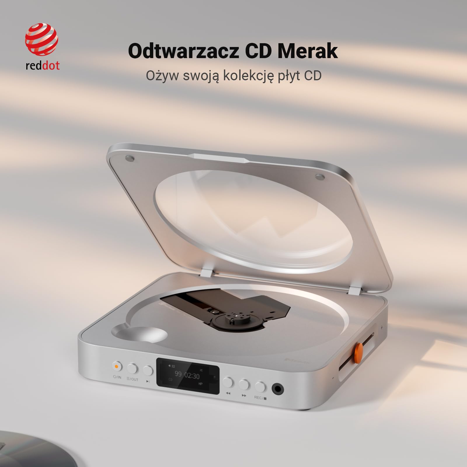 Fosi Audio Merak Odtwarzacz CD Hi-Fi, Stacjonarny Odtwarzacz z DAC CS43131 i Wzmacniaczem TPA6120, Zgrywanie CD na USB, Obsługa CD-R/CD-RW/CDDA, Wyjście Optyczne i Line Out