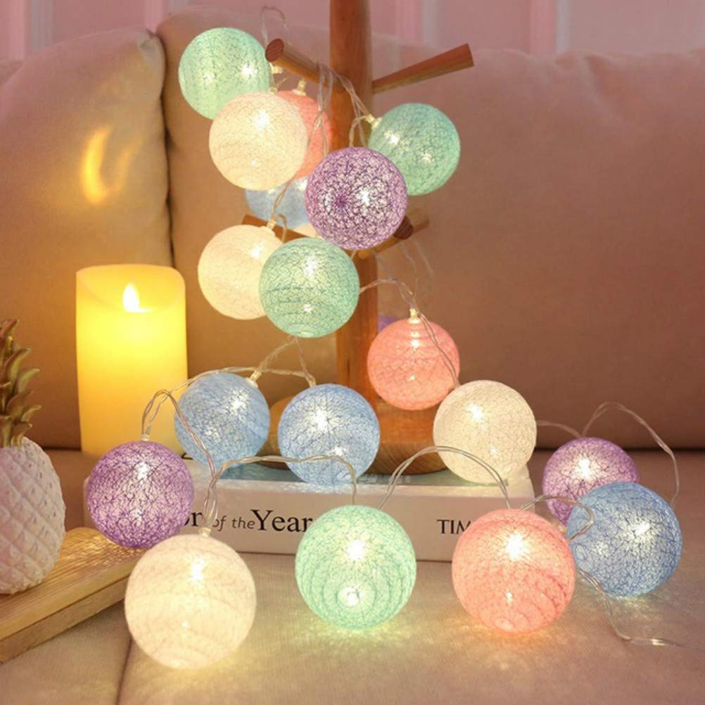 DOTBUY-SHOP LED Cotton Ball String Lights Xmas Fairy Lights Christmas Decoration Battery Operated for Indoor outdoor New Year Holiday Wedding Party Bed Decor Garlands (Pink,3M/20LED)