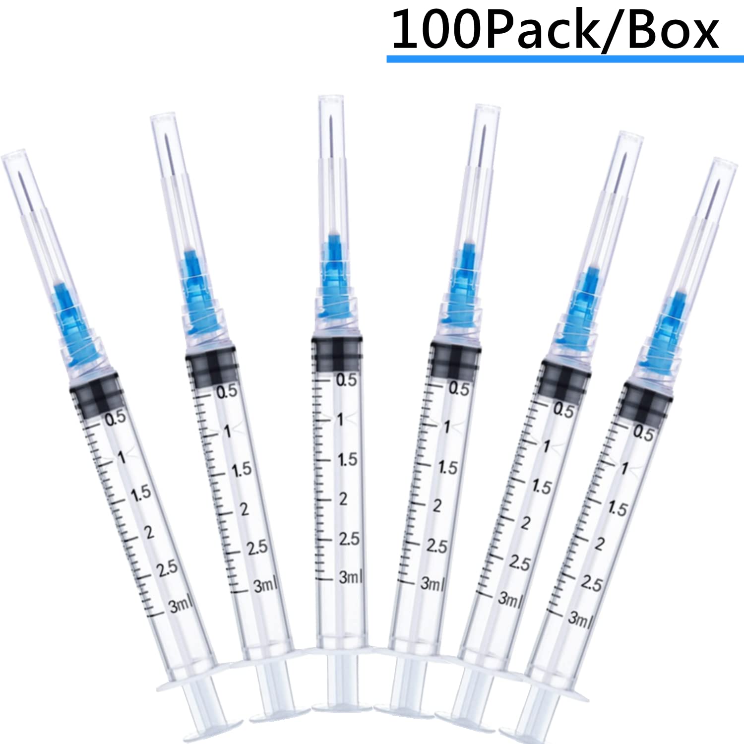 100 Pack 3ml 23Ga Lab Syringe Tools with Measurement, Individually Packed