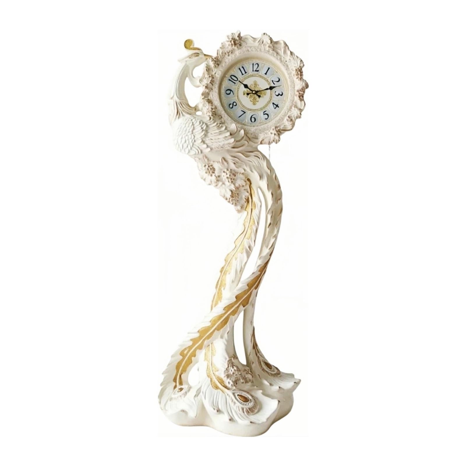 WANGHAI-666 Grandfather Clocks Floor Standing Clock Quartz Silent Movement European Style Carved Ornate(White)