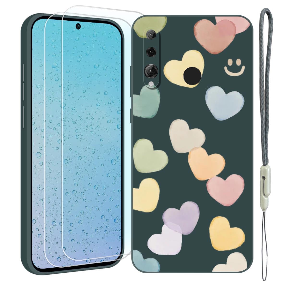 Case Compatible with Huawei P Smart+ 2019 Case,[2 Pack Screen Protectors] with Cute 16 Hearts Pattern, Liquid Silicone Ultra Slim Shockproof Phone Case