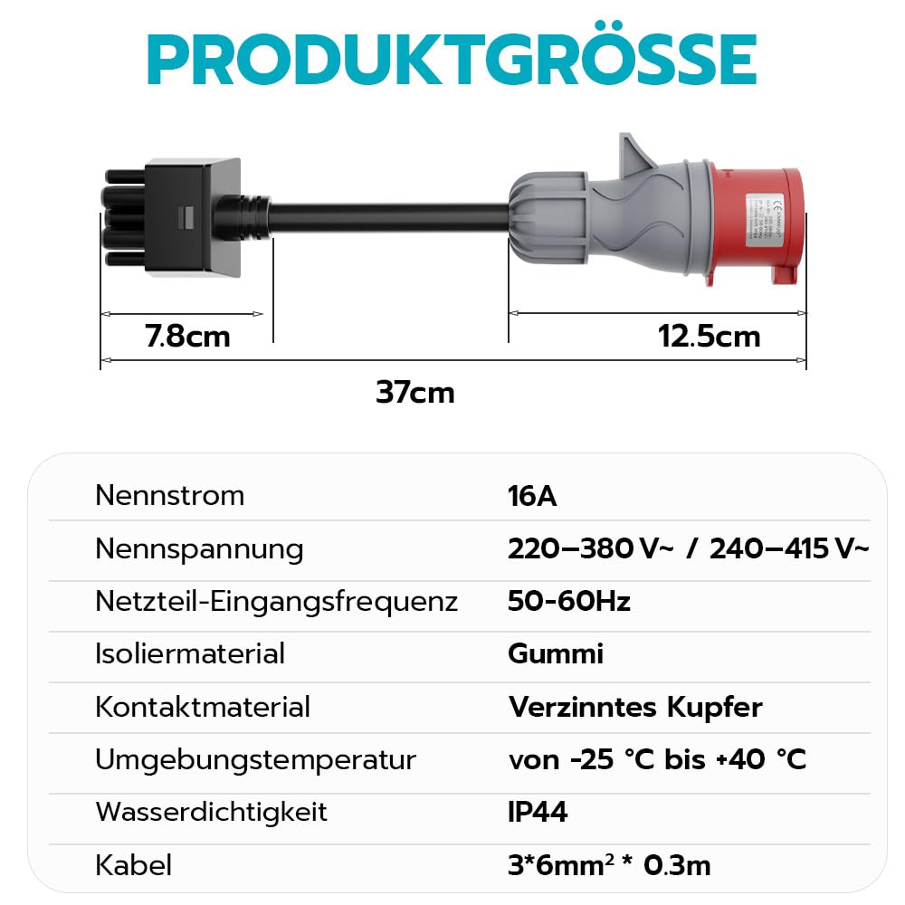 CEE-Tesla Adapter 5 Pin 16A, 0,3 m für Tesla Charger (UMC) | tesla mobile connector,Hochreines Kupfer, niedriger Widerstand, Flammhemmendes, Verlängerungskabel, Kompakter Ladeadapter