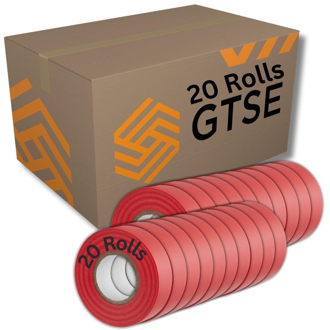 GTSE Red Electrical Tape, 19mm x 20m, 20 Rolls of Strong Self-Adhesive PVC Insulation Tape for Insulating, Repairing and Protecting Electrical Wires