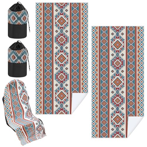Image of Hahafelt 2 Pack Car Seat Towel Cover with Storage Bag, Tuscon Aztec | 63 x 32 in Car Towel Seat Cover Non Slip Waterproof, Gym Workout Swimming Running, Machine Washable Sweat Absorbent Protector