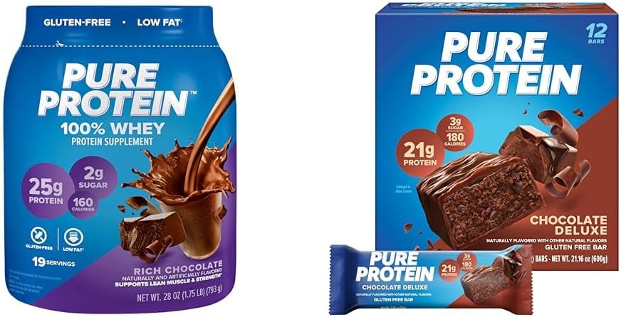 Chocolate Whey Protein Powder 1.75lb & Chocolate Deluxe Protein Bars 12 Count