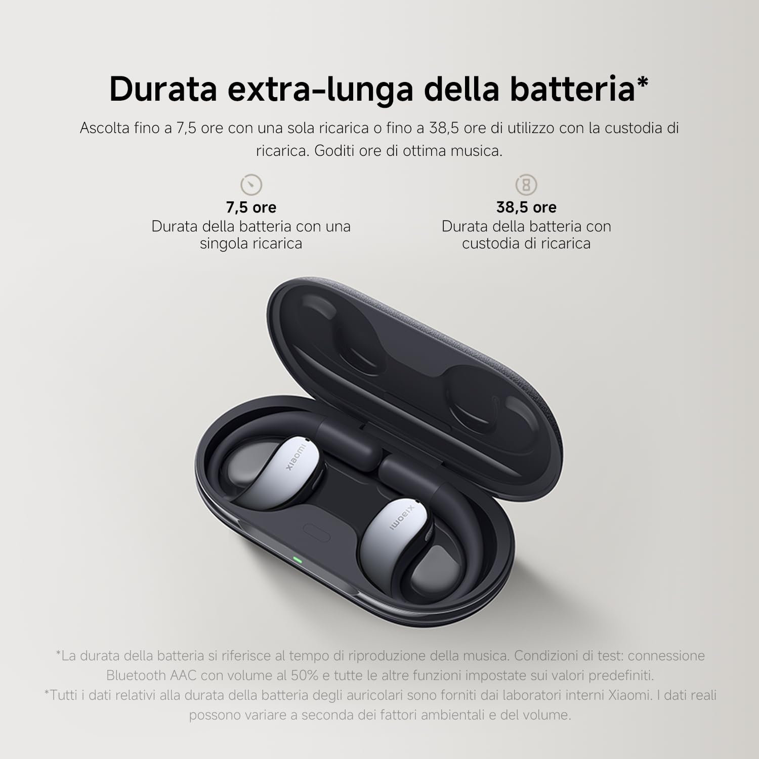 XIAOMI OpenWear Stereo, Cuffie Bluetooth, custodia di ricarica, Hi-Res Audio con driver dinamico, Fino a 38,5 ore di ascolto, Doppio microfono con riduzione del rumore, Design Ergonomico, Grigio